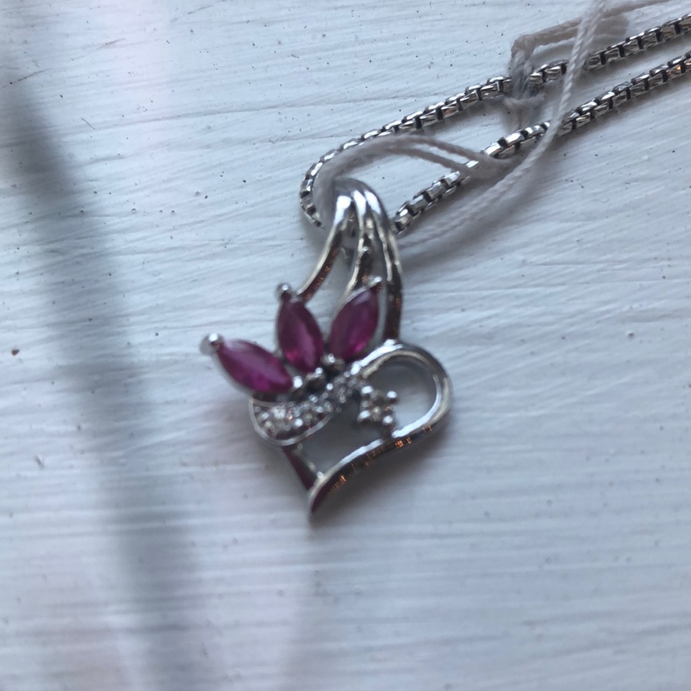 Ruby and diamond sliver necklace with18” box chain